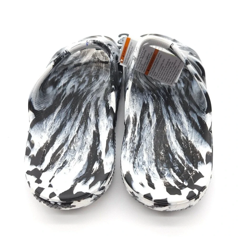 Crocs Classic Mens Size 13 Marbled White Black Slides Slip On Sandals New 207701
